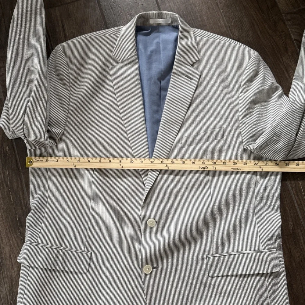 Lauren Ralph Lauren Sport Coat Men 48R Blue White Seersucker Stripe Cotton
